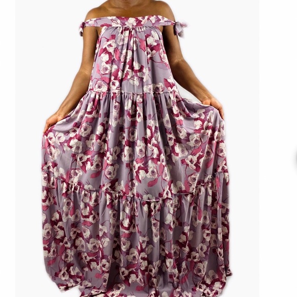 Purple Floral Print Multicolor Layered Maxi Dress - Picture 2 of 4